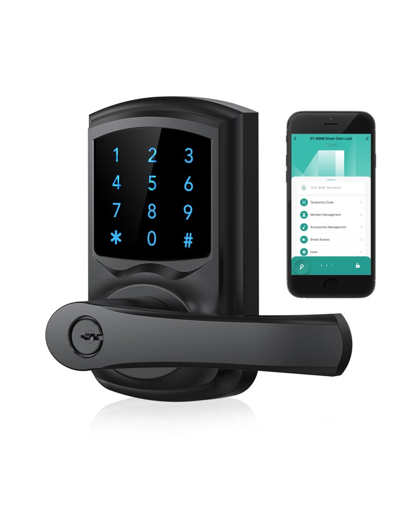 Hidalife Smart Door Lock with Handle  Keyless Entry Digital Lock with Keypad for Front Doors  Touchscreen  One-Touch Toggle  App Control - Image 1